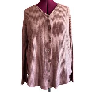 Womens Sweater Size Large Mauve Button Down Casual Lightweight Autumn Fall